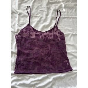 VTG 90s Y2K Cosabella Italy Purple Sheer Floral Lingerie Stretch Crop Tank Top L